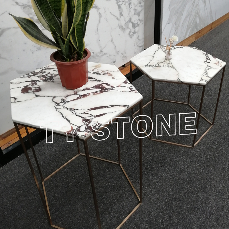 Hexagon Marble End Tables