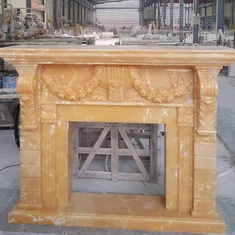 Onyx fireplace mantel and marble fireplace surround