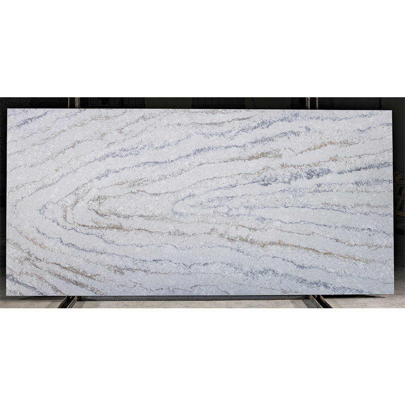Engineered white calacatta quartz stone slab