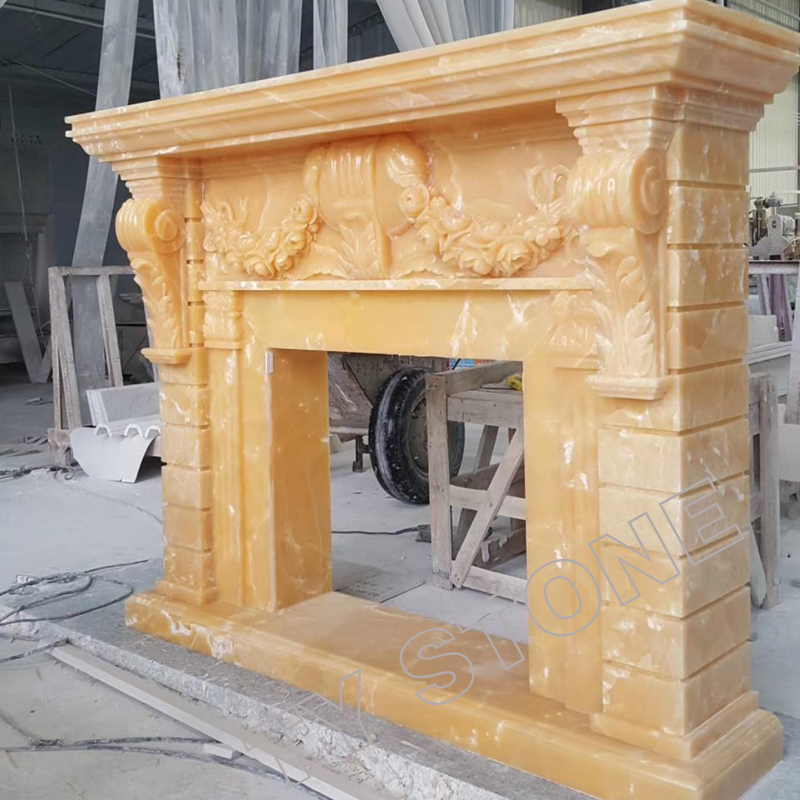 Onyx fireplace mantel